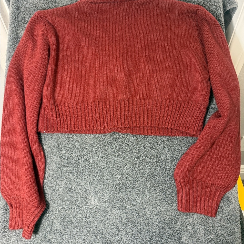 Women's Red Christmas Cardigan Sweater with Green Accents‎ - Picture 2 of 4